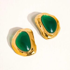 18K Gold Plated Green/Gold Stone Earring Brand New/Never Used Stunning